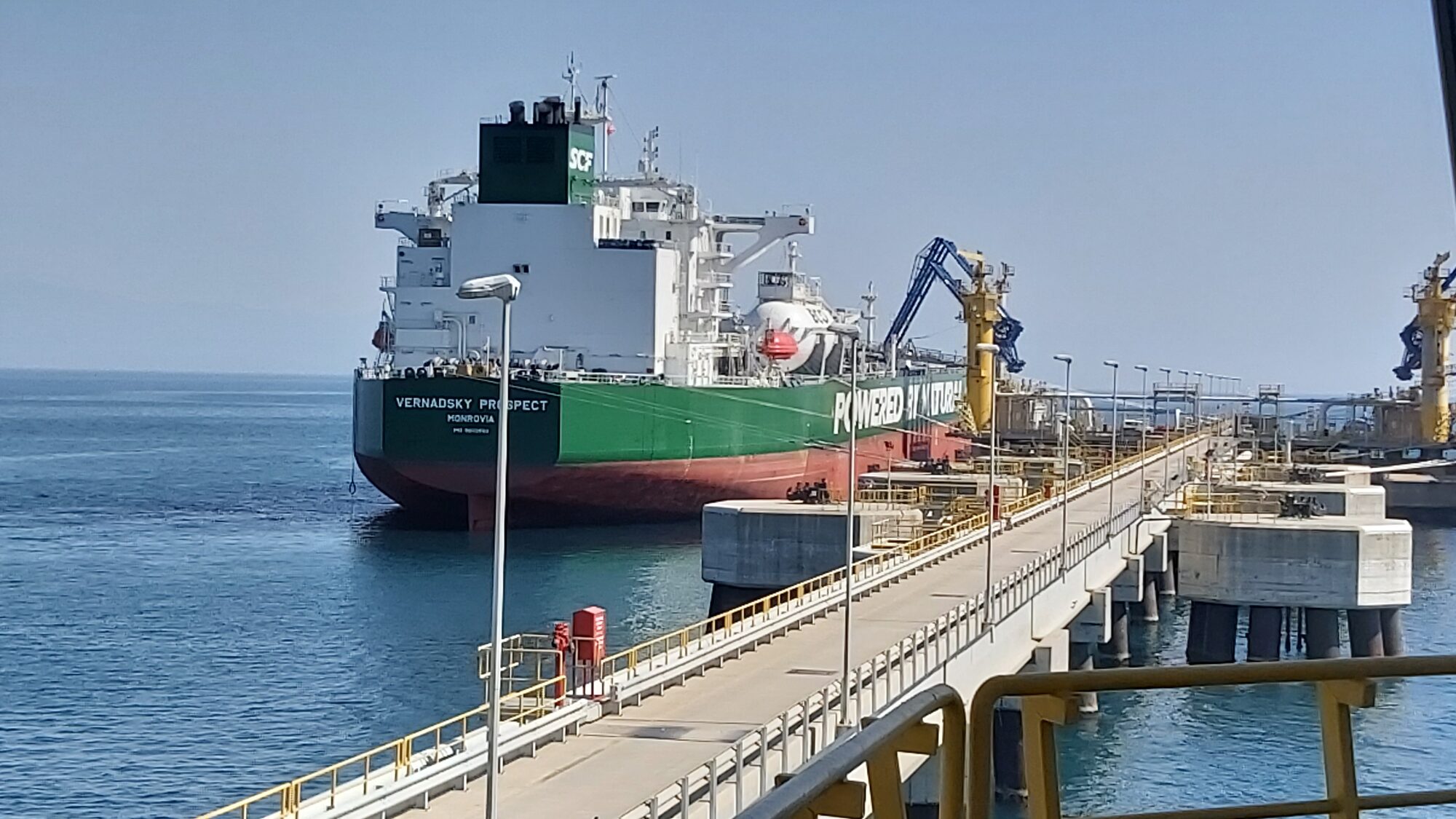 Tanker moored at an oil terminal berth